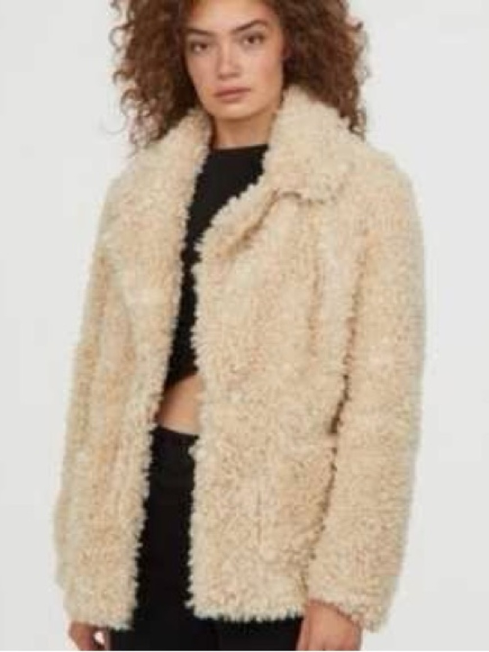 H&M Divided Faux Fur Teddy Jacket In Light Cream Womens Size XS - NWOT